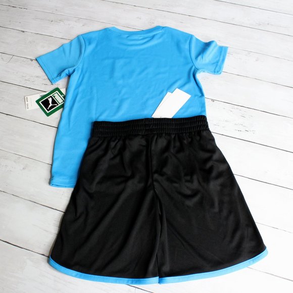 Puma Boy's Athletic Shorts T Shirt Set Youth Size 4 4T Blue Black Lime - Picture 4 of 4